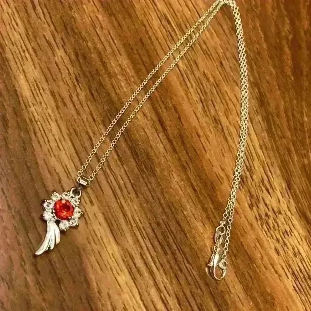 Ruby & Diamond Style Angel Wing Necklace - Picture 2 of 5